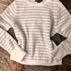 Tahari Women's Cream and Gray Striped Sweater